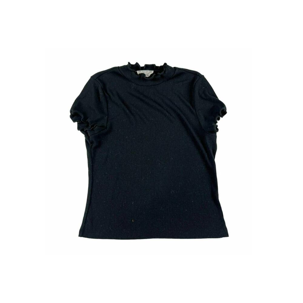 Mia Joy by Joyfolie Black Ribbed Mock Neck Ruffle Top Girls Size 8